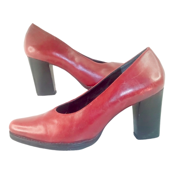 #421 Alec Oxblood Red Leather Stacked Heel 80s Shoes Chunky 8.5 Made In Brazil - Picture 5 of 6